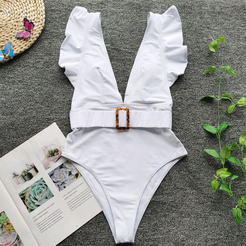 High Cut Ruffled Buckle Swimsuit