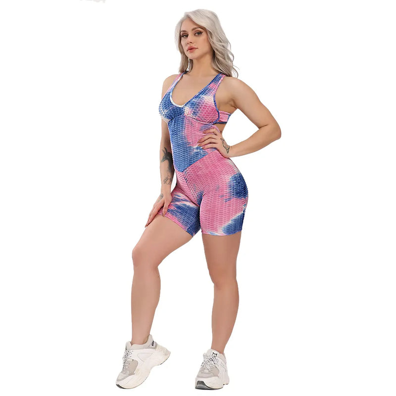 One Piece Backless Tie-Dyed Yoga Suit