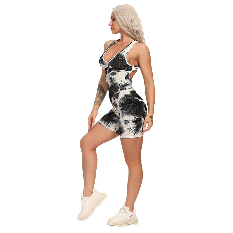 One Piece Backless Tie-Dyed Yoga Suit