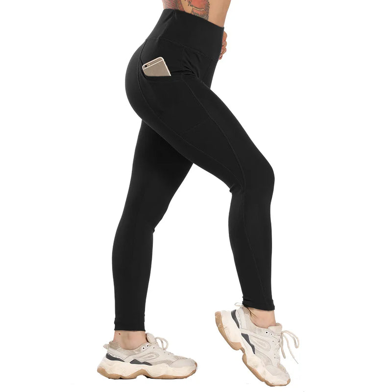 Plain High Waist Yoga Pants With Pockets