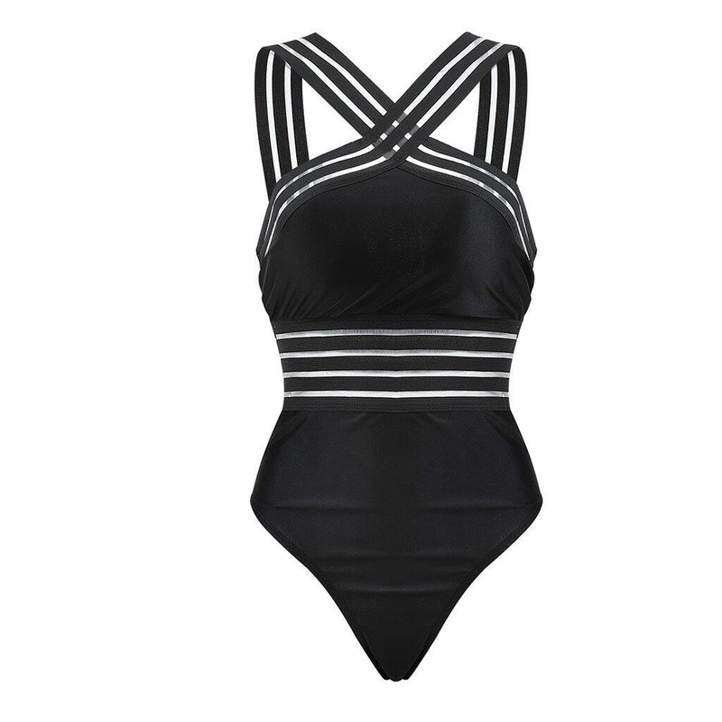 Black Striped One Piece Bikini