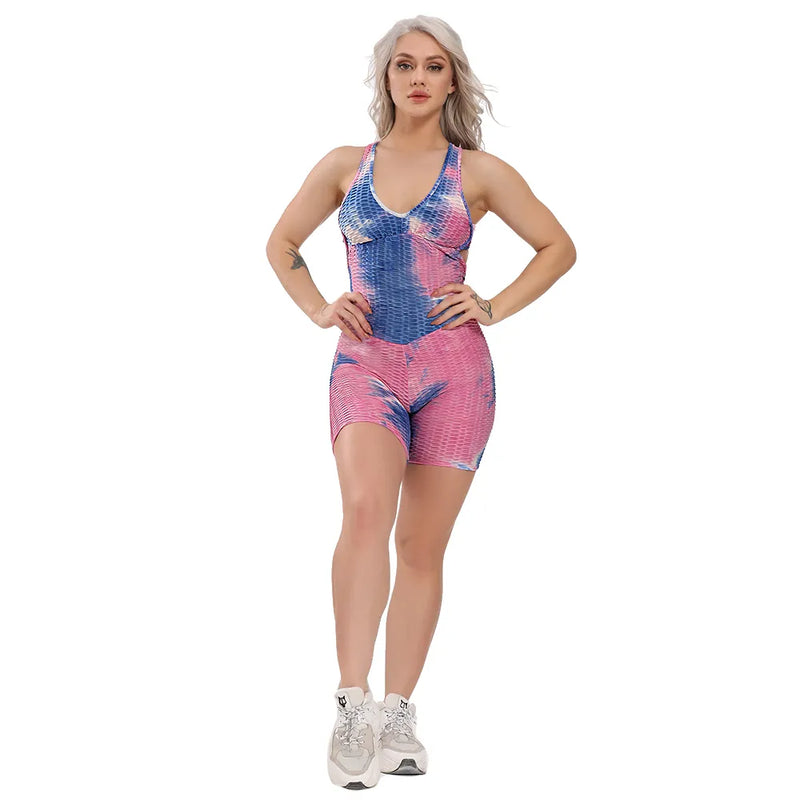 One Piece Backless Tie-Dyed Yoga Suit