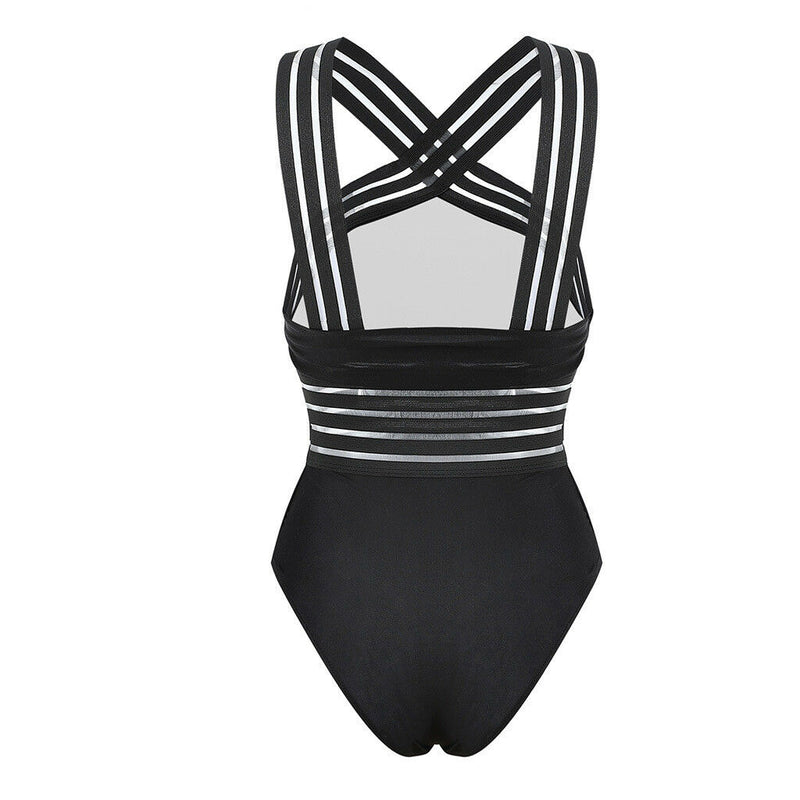 Black Striped One Piece Bikini