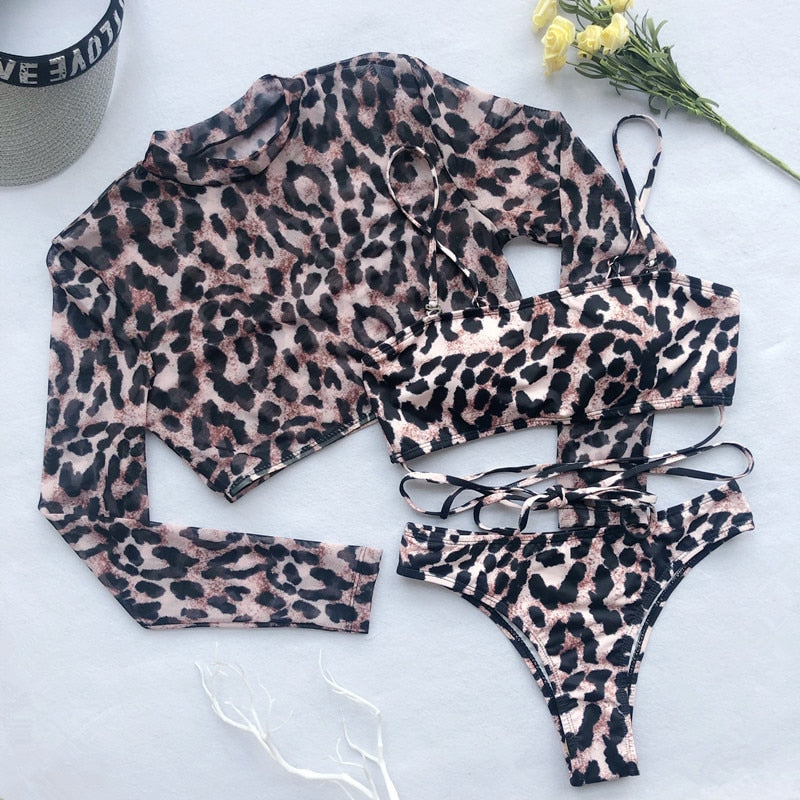 Leopard 3 Piece Push Up Bikini